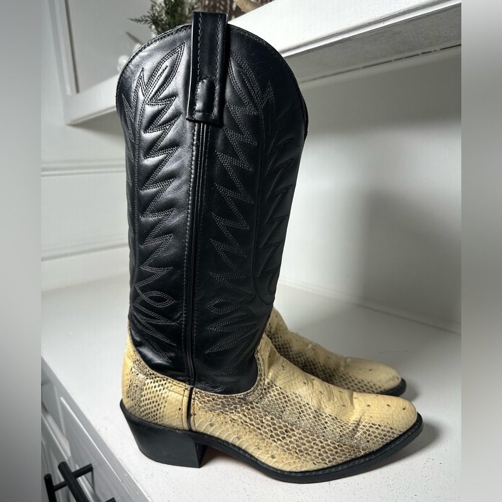 Laredo Python Snakeskin Cowboy Boot Men's 8D Women's 9.5 Exotic Western Snip Toe - Picture 3 of 7